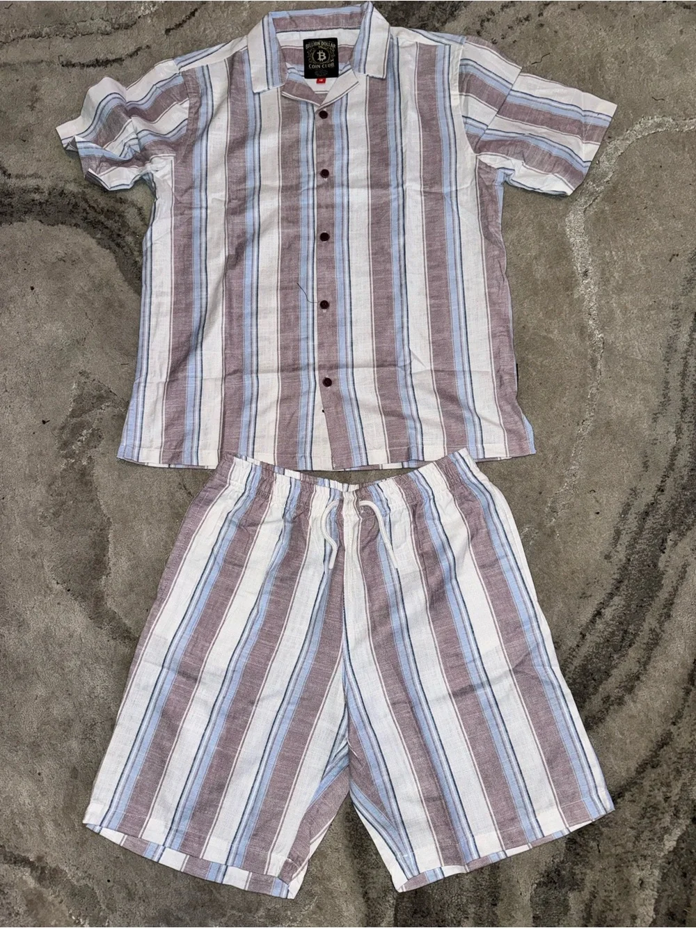 Children's Striped Short-Sleeve Short Set - Blue & Brown by B